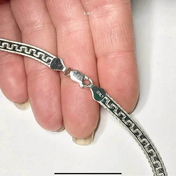 Italian Sterling Silver Greek Key Herringbone Necklace 5.5mm Wide - Picture 7 of 7